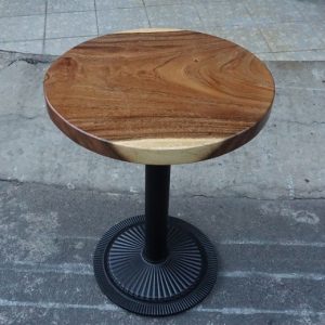 Bàn cà phê gỗ me tây tròn 60cm dày 5cm chân sắt đế gang đúc