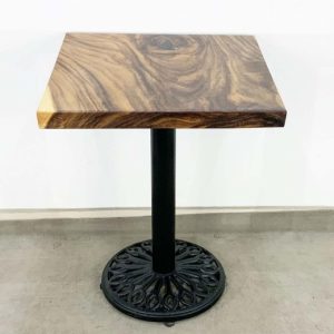 Bàn cà phê vuông gỗ me tây dày 5 cm chân gang