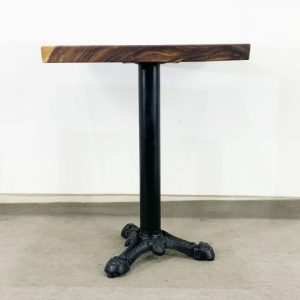 Bàn cà phê vuông gỗ me tây dày 5 cm chân gang đúc 3 chĩa