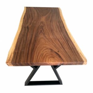 Bàn gỗ me tây 80x160cm dày 5cm chân sắt W