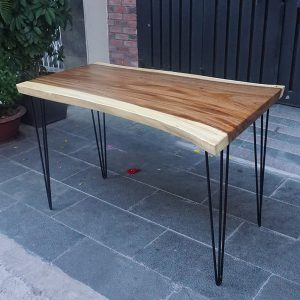 Bàn gỗ me tây dày 5cm chân Hairpin ( 60x120x75cm)