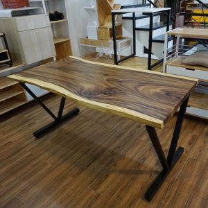 Bàn gỗ me tây dày 5cm chân sắt chữ V (80x160x78cm)